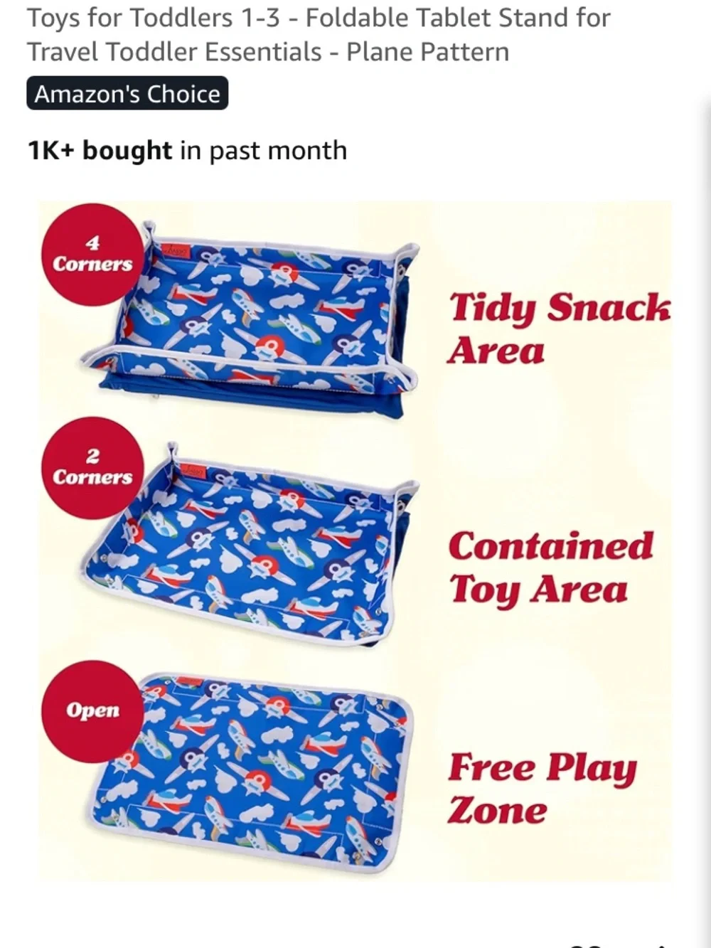 Kids Foldable Travel Tablet Stand & Organizer - Blue Plane Pattern